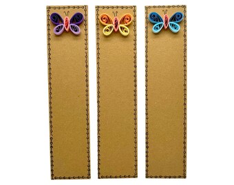 Schmetterling Lesezeichen Pack, 3er Set - Lila, Gelb, Blau Quilled Schmetterlinge - Recycelte Karte - Umweltfreundlich - Handgemacht