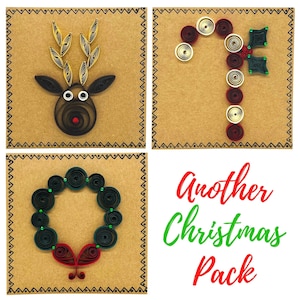 Kerstkaartpakket, gemengde set van 3 - Gerecycleerde enveloppen - Milieuvriendelijk - Handgemaakt - Quilled Card - Snoep, rendier, krans
