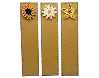 Blumen Lesezeichen Pack, Gemischtes 3er Set - Sonnenblume, Gänseblümchen, Narzisse Quilled Flowers - Recycelte Karte - umweltfreundlich - handgefertigt