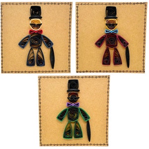 Quilled Fancy Man Card - Cappello a cilindro, baffi, abito, papillon, design del bastone - Riciclato - Ecologico - Fatto a mano - Interno vuoto