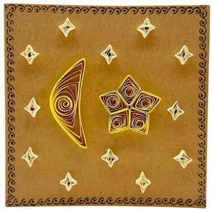 Carte Lune et étoiles - Astrologie - Blanc et jaune - Carte piquante - Recyclée - Respectueuse de l'environnement - Fait main - Blanc à l'intérieur