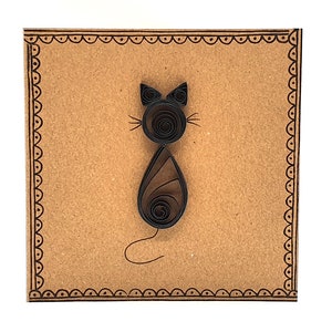 Carte de chat noir - Silhouette de chat - Cartes piquantes - Recyclée - Respectueux de l'environnement - Fait main - Blanc à l'intérieur