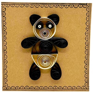 Cartão Panda Preto e Branco - Design de Urso Panda - Cartões Quilled - Reciclado - Ecológico - Feito à Mão - Em Branco por Dentro