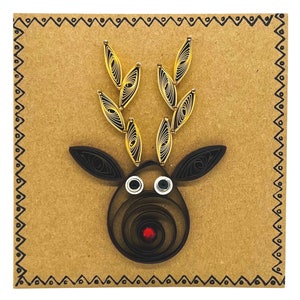 Kerstkaart - Rudolph Red Nose Reindeer-ontwerp - Gerecycleerde envelop - Milieuvriendelijk - Handgemaakt - Quilled Card - blanco binnenkant