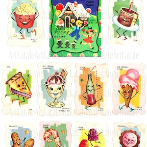 Dandy Candy Snack Play Cards Separate Instant Download Digital Image Decoupage, Junk Journal Candies Fussy Cut Digital Download
