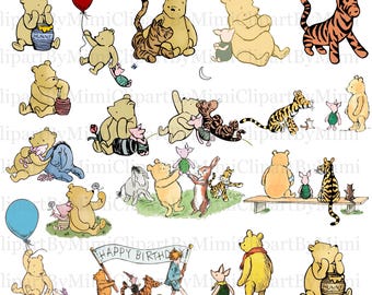 17 Instant Download Winnie the Pooh Classic Vintage Winnie Separate Digital Image Decoupage, Nursery Decor, Baby Shower, Junk Journal PNG