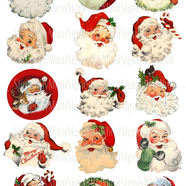 Vintage Santa Claus Face Separate Clipart Christmas for Junk Journal Scrapbook Decoupage Card Making Instant Download Digital Download PNG