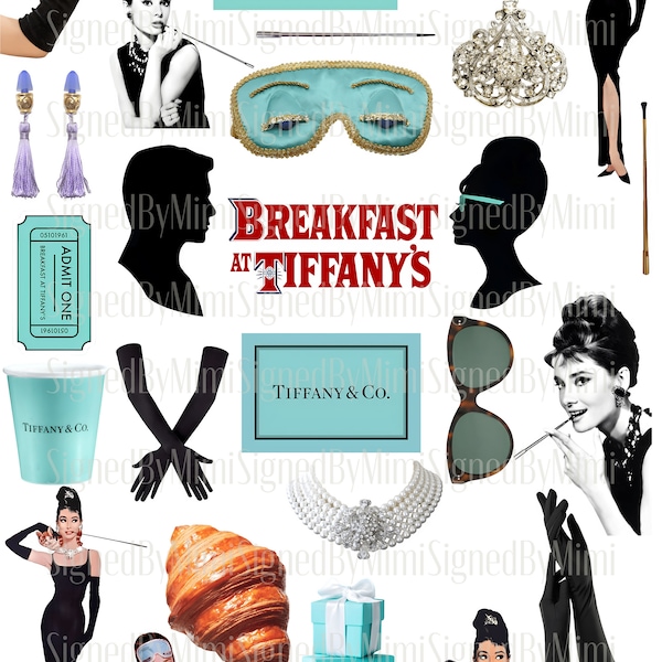 Breakfast at Tiffany's Separate Instant Download Digital Image of Audrey Hepburn Tiffany for Sticker Theme Party, Junk Journal, Cards PNG