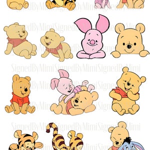 Download immediato Winnie the Pooh Baby Shower Immagine digitale separata Decoupage, Decorazione per la cameretta dei bambini, Decorazione per feste Diario spazzatura Fussy Cut PNG