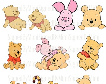 Instant Download Winnie the Pooh Baby Shower Separate Digital Image Decoupage, Nursery Decor, Party Decoration Junk Journal Fussy Cut PNG