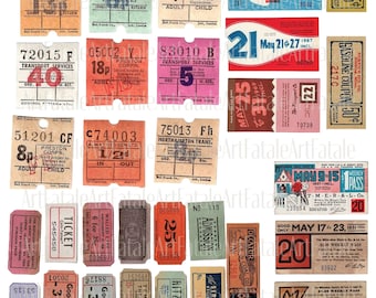 Vintage Tickets Coupons Number Labels Junk Journaling Digitals Collage Digital Tickets Printable Tags, Junk Journal Ephemera, Embellishments