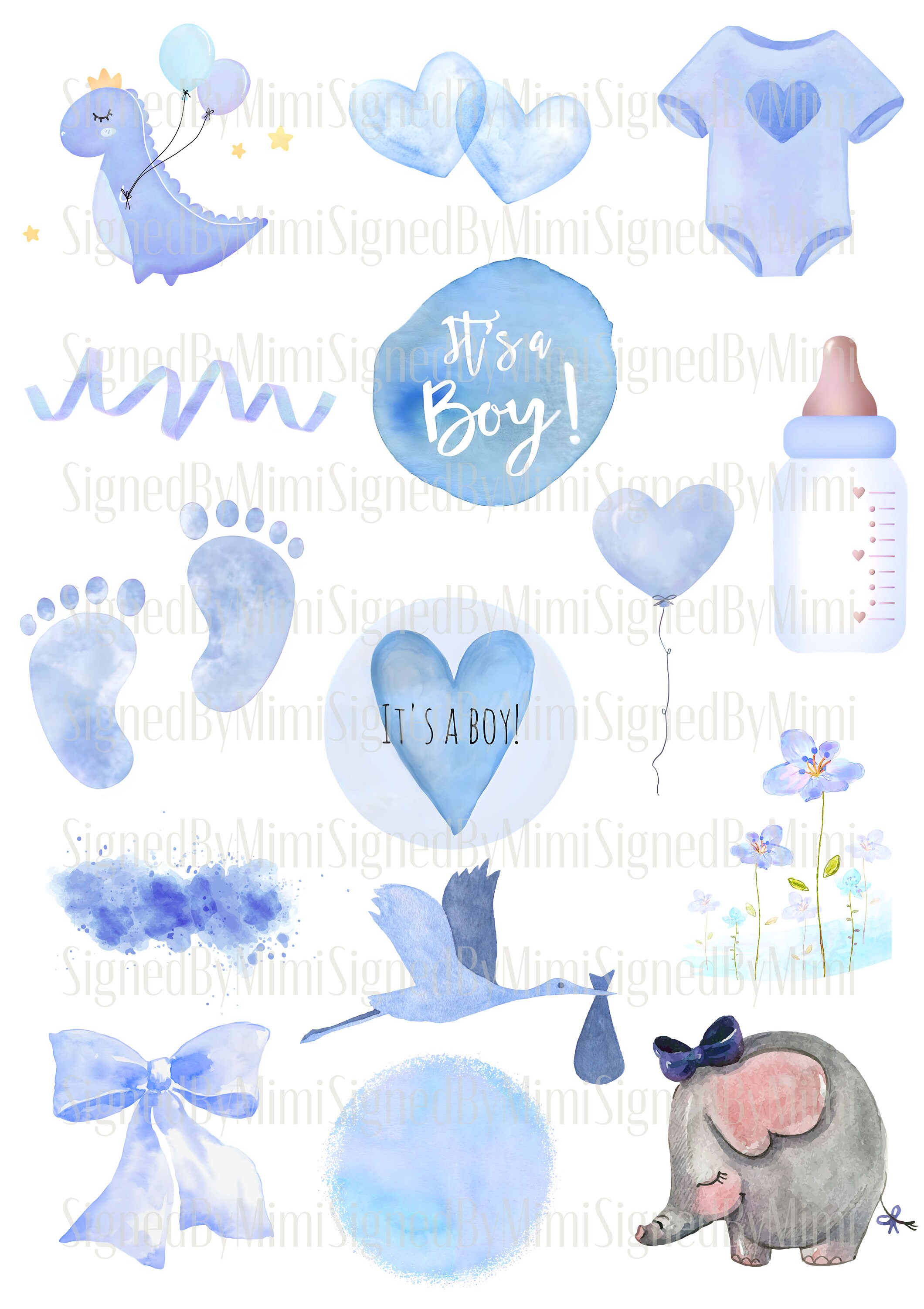 Baby Boy Shower Clipart Instant Download Blue Watercolor Separate PNG ...