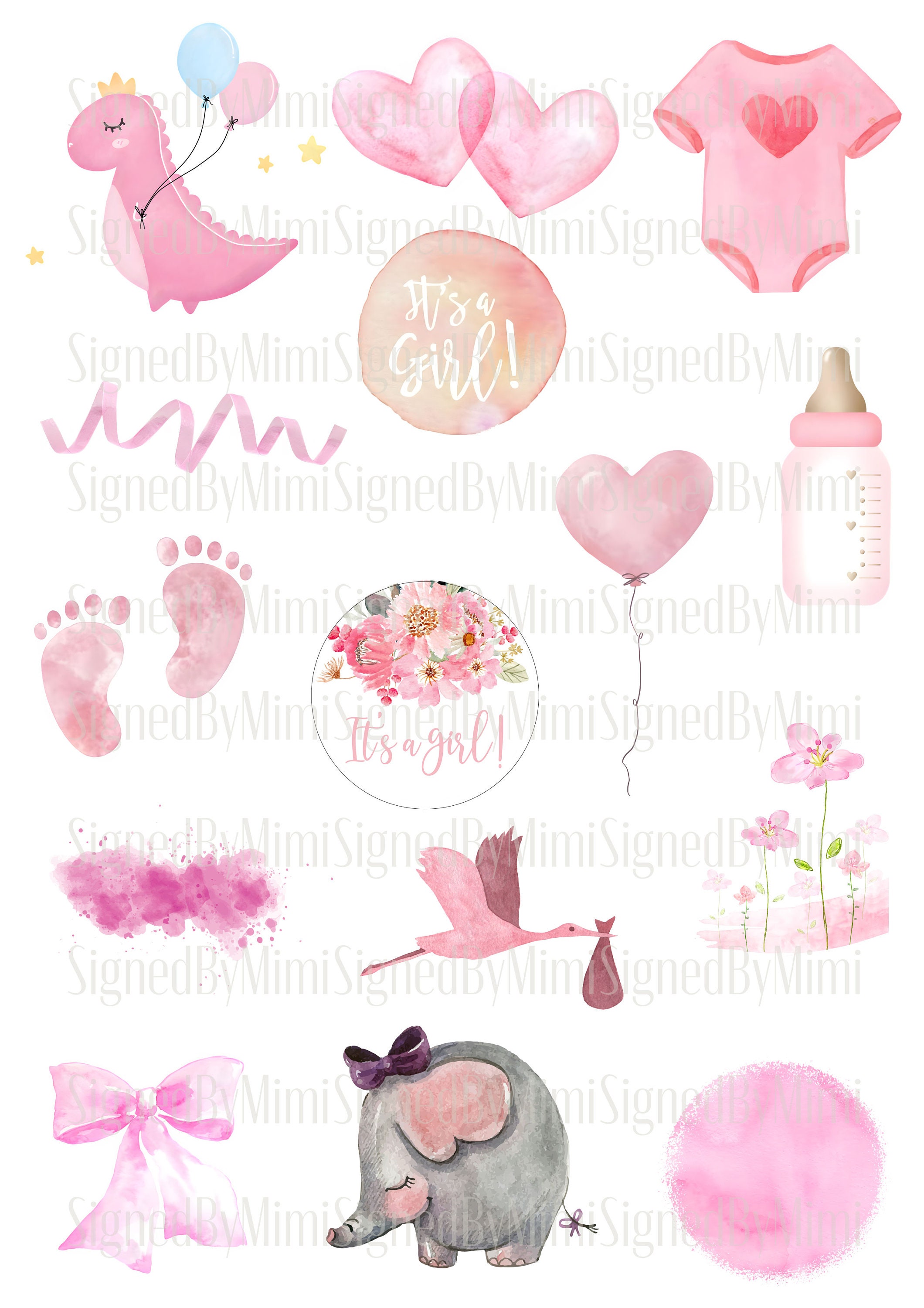 Baby Girl Shower Clipart Instant Download Pink Watercolor PNG, Nursery ...