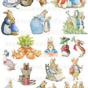 16 Download immediato Peter Rabbit e famiglia Beatrix Potter Immagine digitale separata Decoupage, decorazione per la cameretta dei bambini, baby shower, Junk Journal PNG