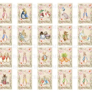 Peter Rabbit Cards Beatrix Potter Vintage Post Stamps Immagine digitale separata, Decorazioni per la cameretta dei bambini, Baby Shower, Junk Journal Download immediato PNG