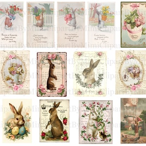 Cartoline di Pasqua vintage Immagini del coniglietto di Pasqua Download istantaneo separato Immagine digitale per la creazione di carte Decoupage, Junk Journal PNG