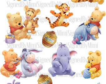 Instant Download Winnie the Pooh Baby Shower Separate Digital Image Decoupage, Nursery Decor, Junk Journal, Cards, Scrapbook, Fussy Cut PNG