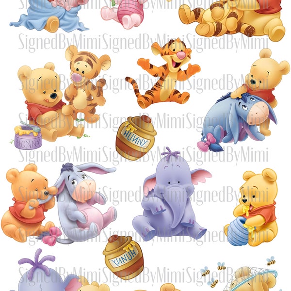 Sofortiger Download Winnie the Pooh Baby Shower separates digitales Bild, Serviettentechnik, Kinderzimmer Dekor, Junk Journal, Karten, Scrapbook, Pinguin PNG