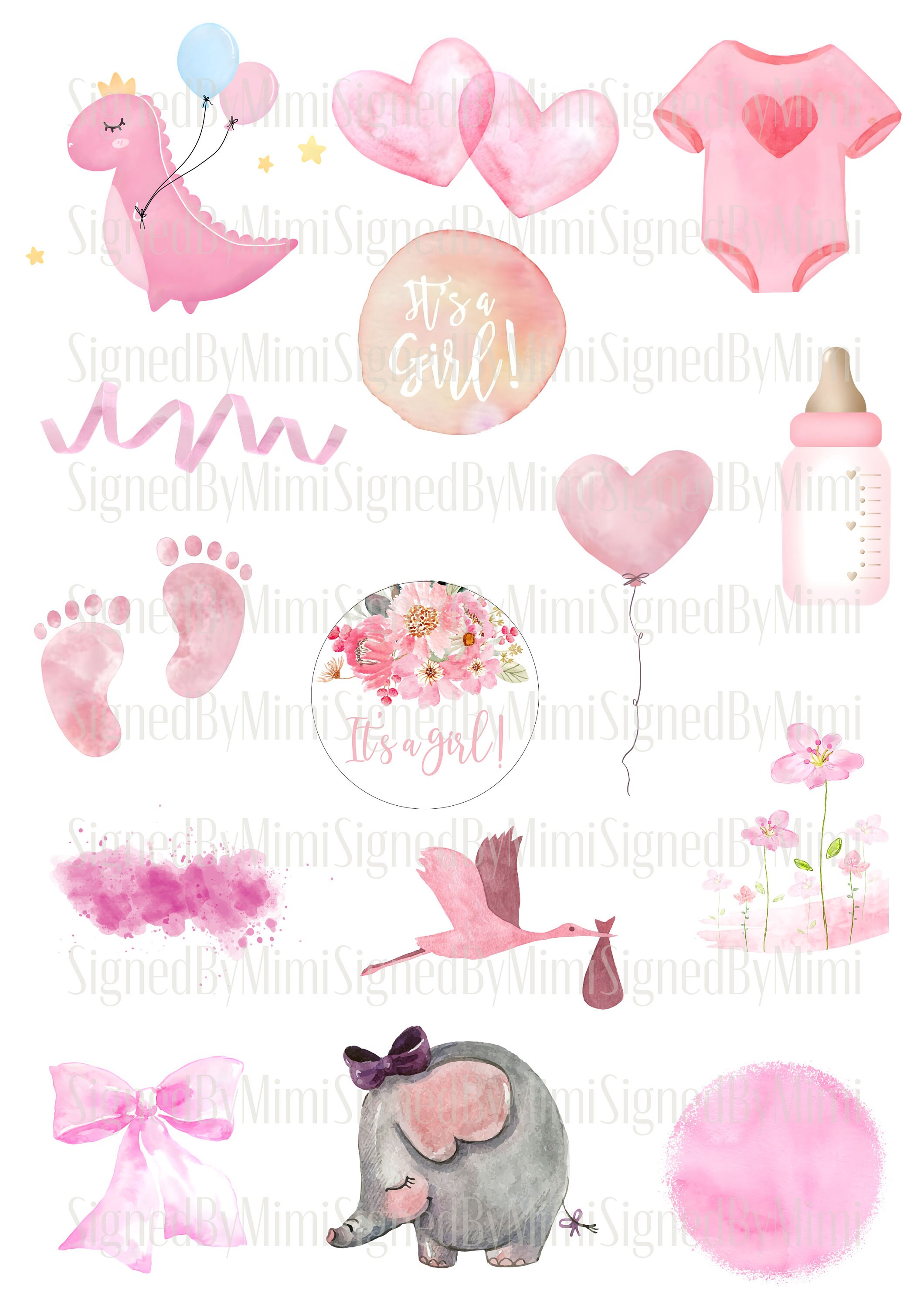 Baby Girl Shower Clipart Instant Download Pink Watercolor PNG, Nursery ...