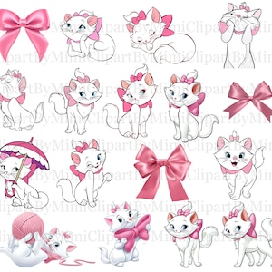 Aristogatti PNG Marie PNG Download immediato Immagine digitale separata Decoupage, Decorazione per la cameretta dei bambini, Baby Shower, Junk Journal PNG