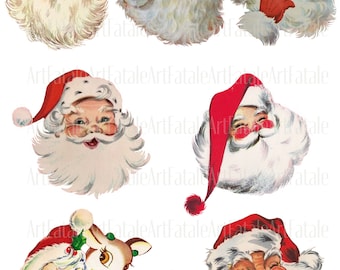 Separato Vintage Babbo Natale, retrò Babbo Natale Natale Clipart Junk Journal Scrapbook Decoupage Download digitale istantaneo Adesivo stampabile PNG