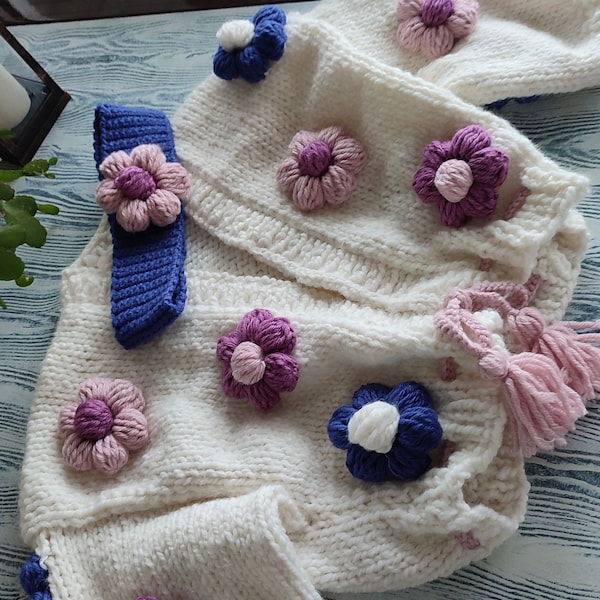 Flower Knit Cardigan, Stone Color KnitCardigan, FluffyCardigan, Floral Print Cardigan, CropCardigan, Soft Cardigan, Christmas gift, Handmade
