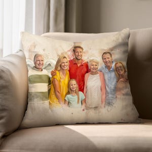 Almohada personalizada con retrato en acuarela, cojines para sofá, impresión de retrato pintado, decoración de dormitorio personalizada, regalo de aniversario, día de la madre