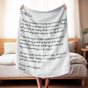 Manta con carta de amor personalizada, regalos personalizados con escritura a mano, manta con mensaje personalizado, mantas para mamá, regalo para esposa, regalo para el Día de la Madre