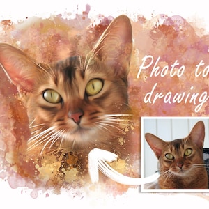 Retrato de abisinio en acuarela personalizado, póster con ilustración original de gatito, dibujo a mano divertido para decoración del hogar.
