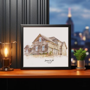 Peinture personnalisée, dessin d'une maison à partir d'une photo, cadeau de pendaison de crémaillère dans un appartement, impressions décoration intérieure, toile d'art mural, cadeau pour agent immobilier
