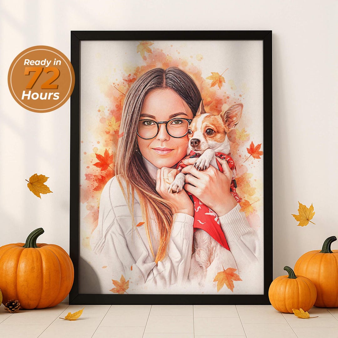 Custom Watercolor Portrait Using Pet Owner Photo With Cat or Dog Custom ...