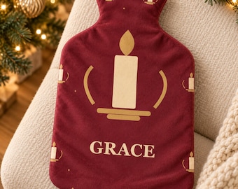 Personalized Christmas Hot Water Bottle Cover with a Snap Closure