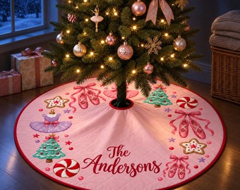 Custom Family Christmas Tree Skirt for Seasonal Decor, Quilted Fabric