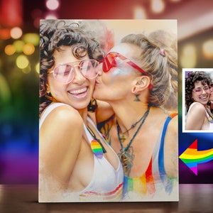 Benutzerdefinierte Aquarell Queer Paare Gemälde vom Foto, personalisierte Lesben Jubiläum Portrait Auftrag, durchdachtes LGBTQ Geschenk für Unterstützer