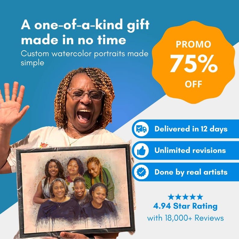 Retrato conmemorativo personalizado en acuarela, pintura personalizada a partir de una foto, regalo conmemorativo para mamá, regalo de recuerdo por la pérdida de la madre. imagen 2