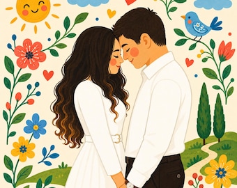 Personalized Couple Portrait From Photo, Custom Cartoon Illustration, Romantic Anniversary Gift