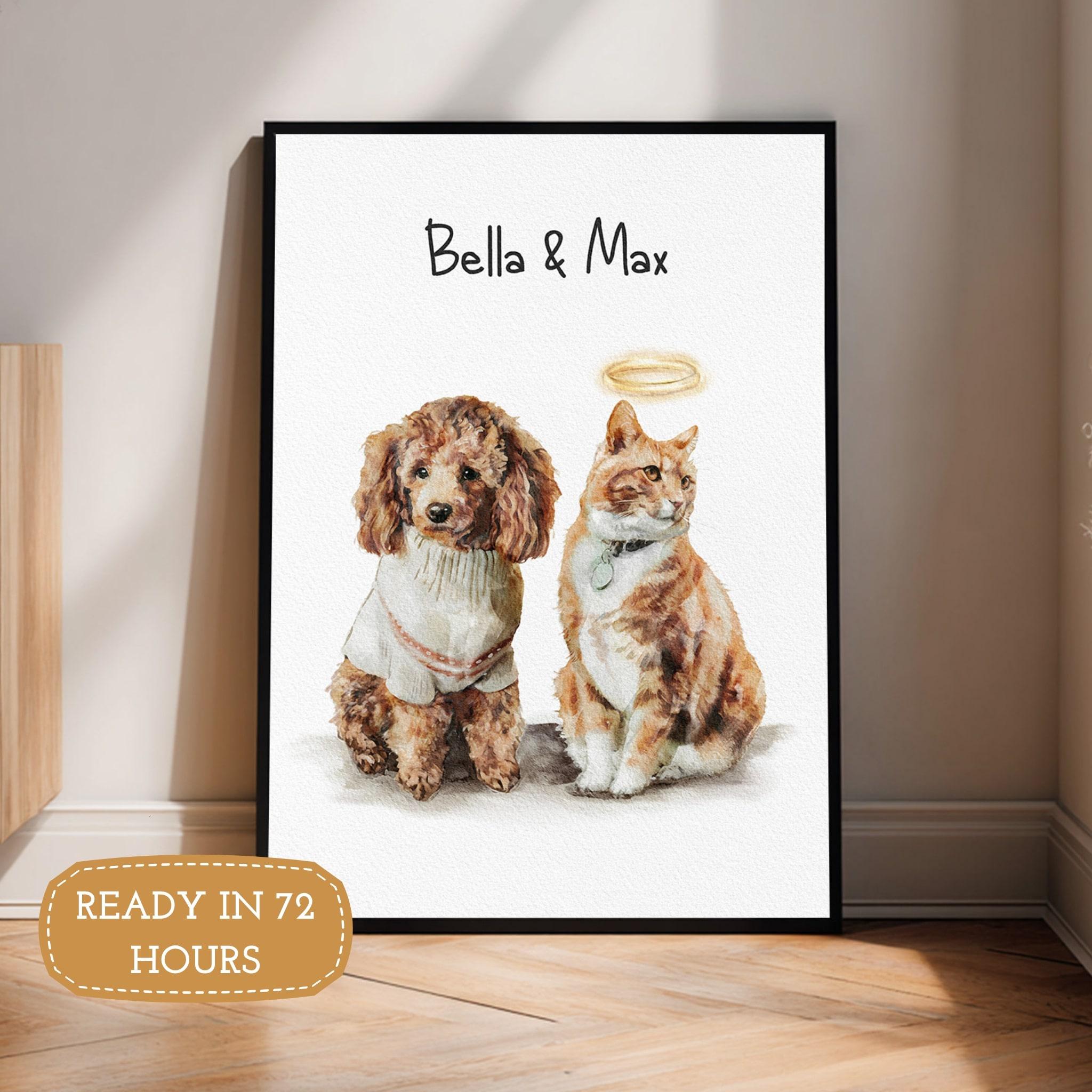 Custom Watercolor Painting Using Pet Portrait With Name Custom Cat Dog ...