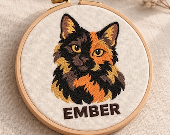 Cat Memorial Ornament - An Embroidered Portrait to Remember
