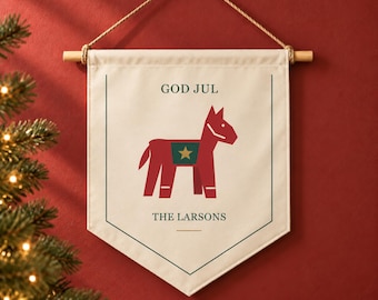 Custom Pennant With Nordic Christmas Art - A New Home Gift