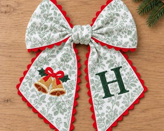 Christmas Bells Wreath Sash in Green Floral with Your Monogram