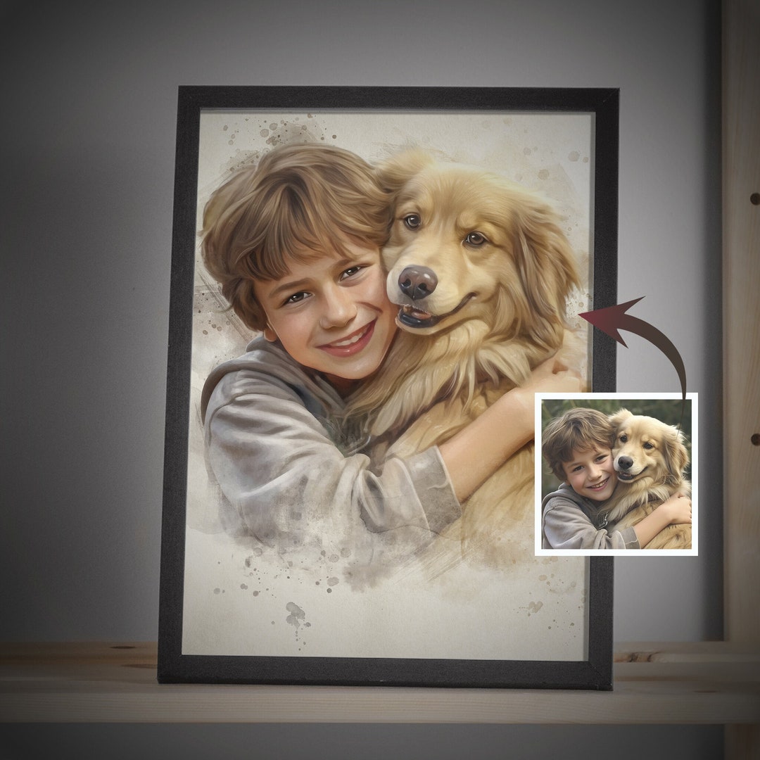 Custom Owner & Pet Portrait, Personalized Sentimental Dog Painting on ...
