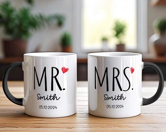 Custom Mr & Mrs Color Changing Mug, Personalized Newlywed Gift, Bride And Groom Gifts, Heat Activated Mugs, Anniversary Mugs for Couple