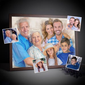 Custom Memorial Painting Gift, Add Deceased Loved one to Photo, Personalized Illustration Print, Combine Photos of Kids, Family Portrait