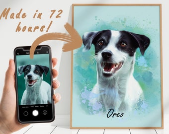 Personalized Pet Painting on Canvas, Custom Dog Portrait Print, Cute Cat Poster Commission, Unique Dachshund Owner Gift, Printable Wall Art