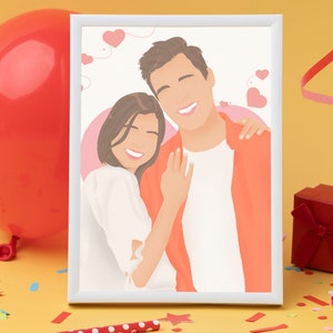 Customizable Couple Faceless Portrait on Canvas, Personalized Lovers Painting from Photo, Unique Engagement Illustration Gift for Girlfriend
