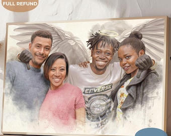 Custom Memorial Drawing, Portrait Painting from Photo, Passed Away, Combine Pictures, Blended Family Gift, Bereavement Gift Loss of Son