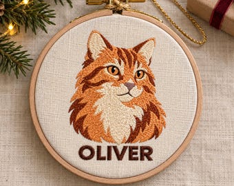 Custom Cat Portrait Ornament - Embroidered Cat Mom Gift