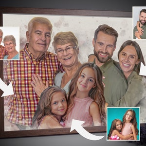 Pintura de acuarela personalizada de seres queridos, retrato familiar conmemorativo personalizado de la foto, regalo de arte de duelo reflexivo para el abuelo