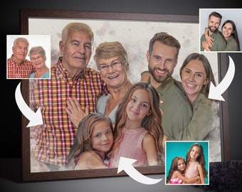 Dipinto ad acquerello personalizzato dei propri cari, ritratto di famiglia commemorativo personalizzato da foto, regalo artistico di lutto premuroso per il nonno