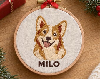 Dog Christmas Ornament - Embroidered Pet Portrait Gift